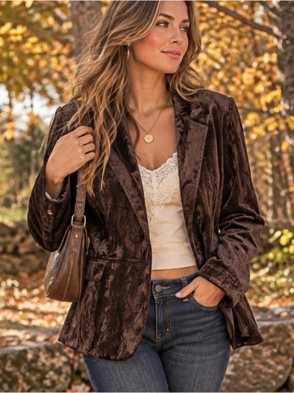 Envision Studio Brown Crushed Velvet Blazer Y2K Whimsigoth fall